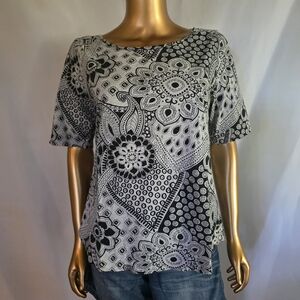 LOFT Black & White Paisley Short Sleeve Tee
